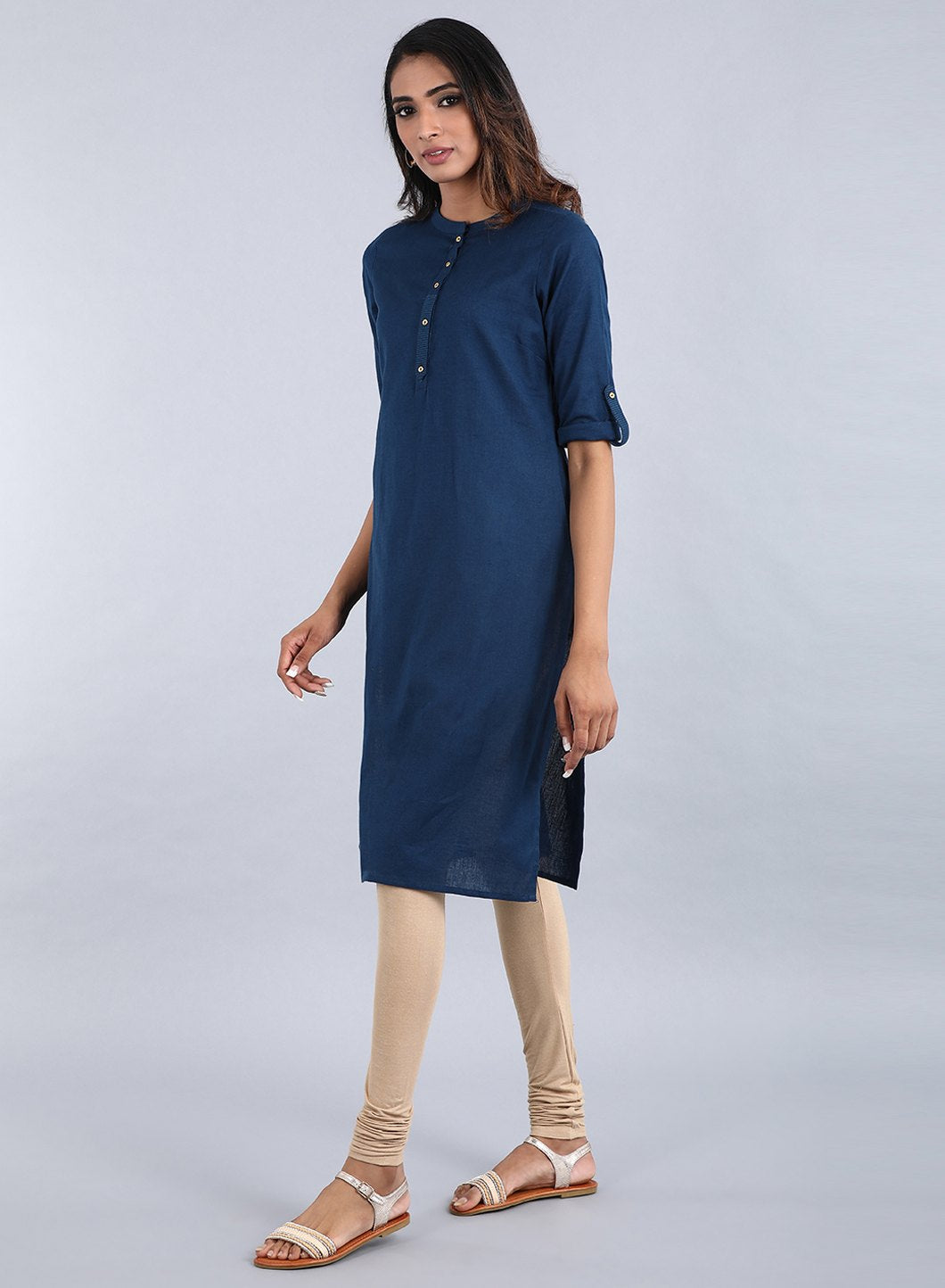 Blue Mandarin Neck Solid kurta