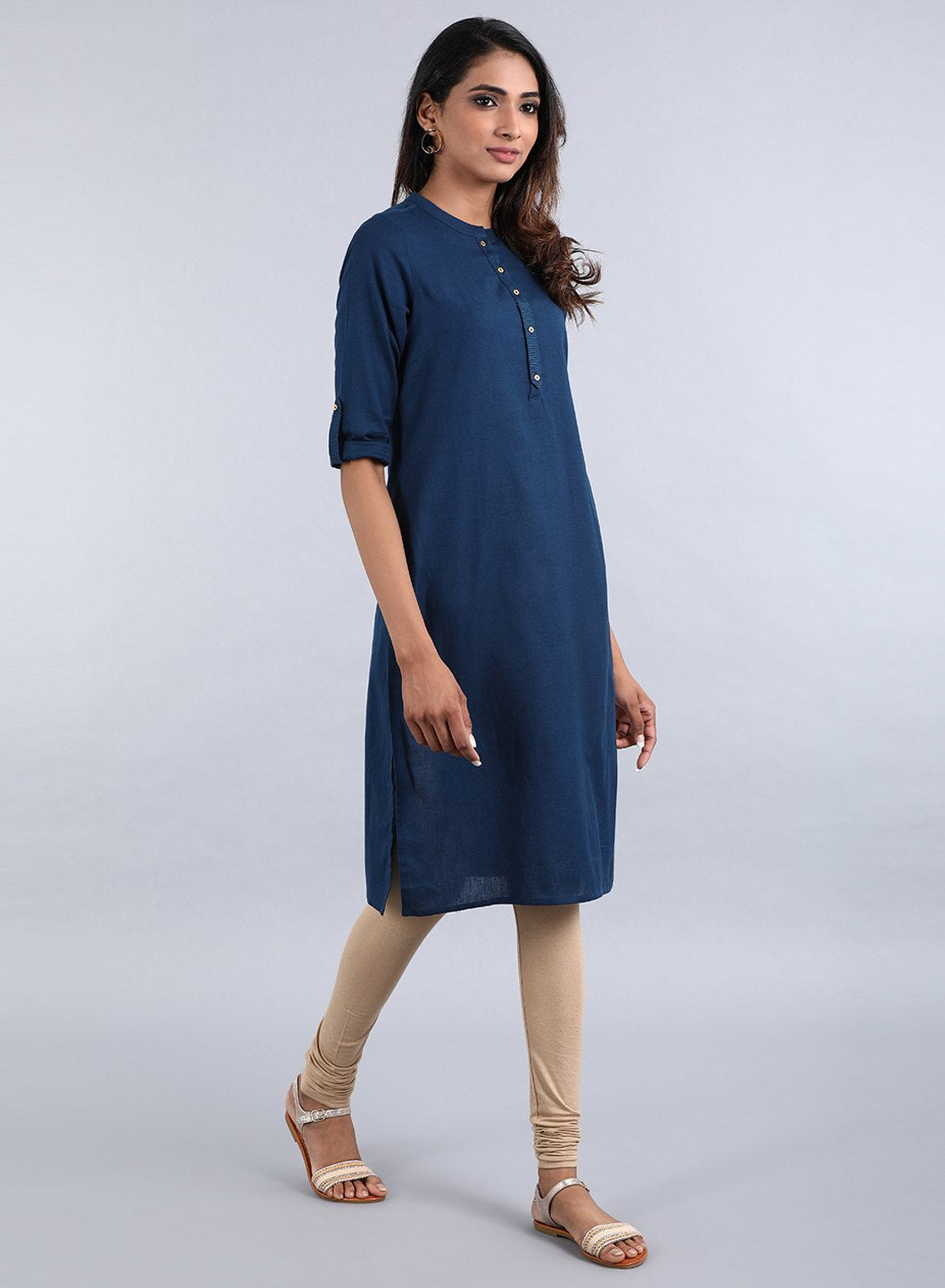 Blue Mandarin Neck Solid kurta