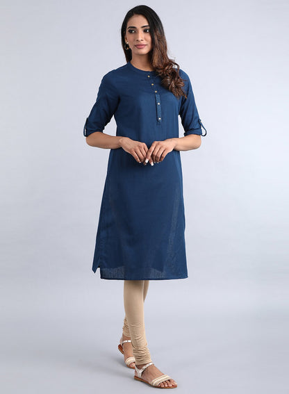 Blue Mandarin Neck Solid kurta