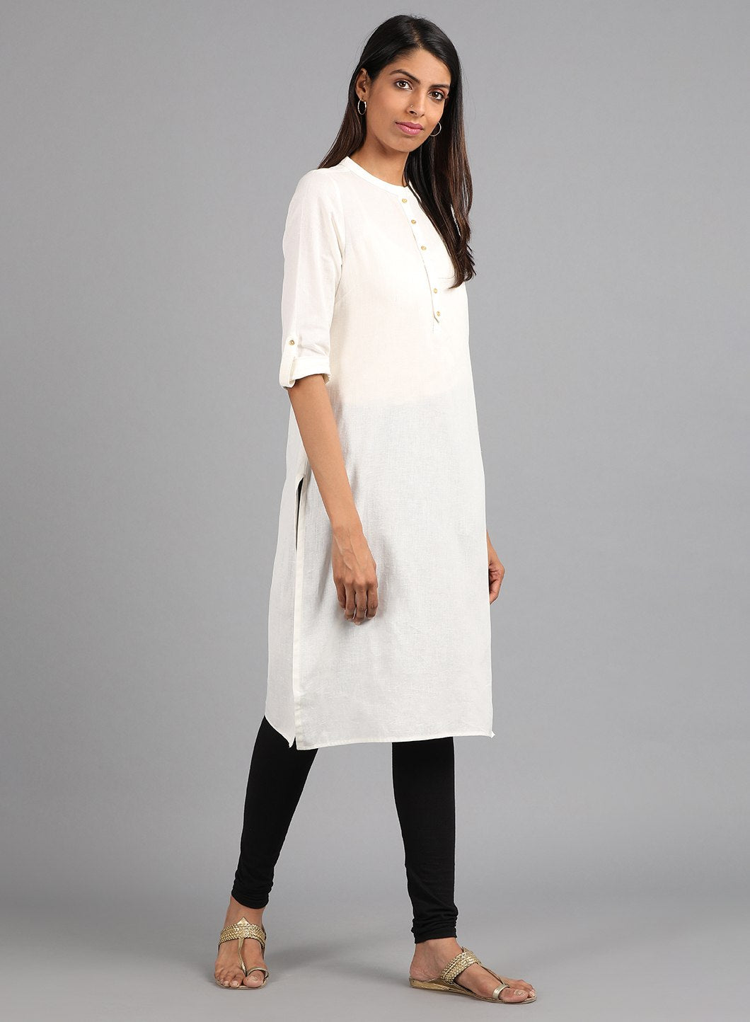 Ecru Mandarin Neck Solid kurta