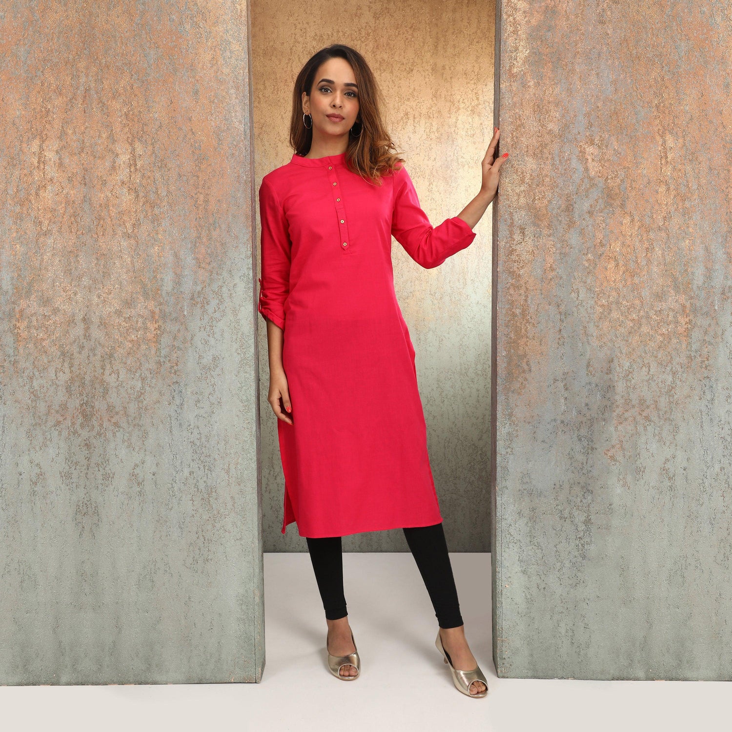 Pink Mandarin Neck kurta - wforwoman