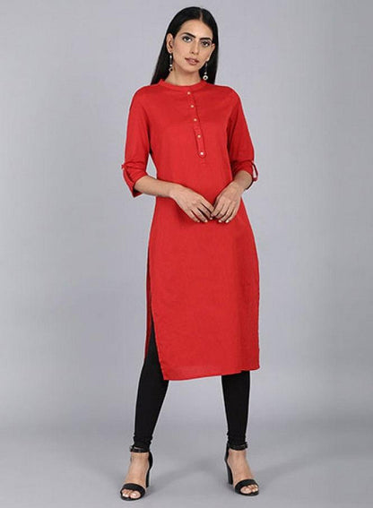 Orange Mandarin Neck Solid kurta - wforwoman