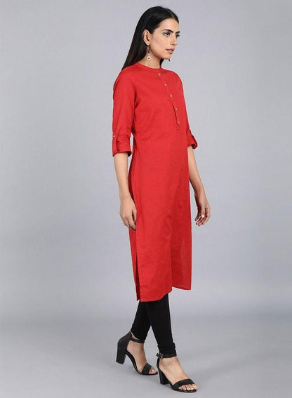 Orange Mandarin Neck Solid kurta - wforwoman