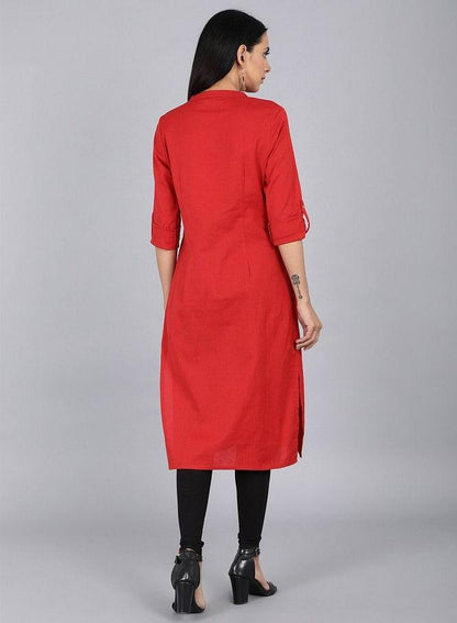 Orange Mandarin Neck Solid kurta - wforwoman