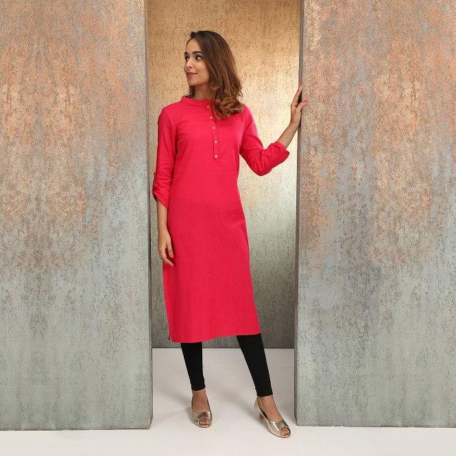 Pink Mandarin Neck kurta - wforwoman