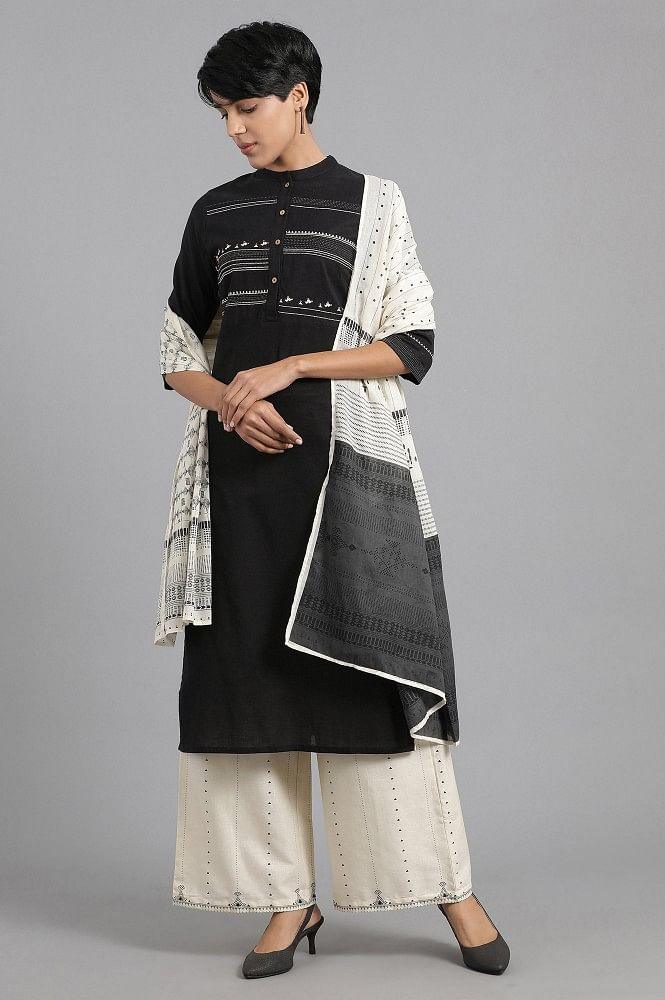 Black Mandarin Neck Khadi kurta - wforwoman