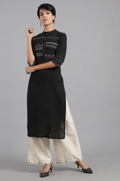 Black Mandarin Neck Khadi kurta - wforwoman