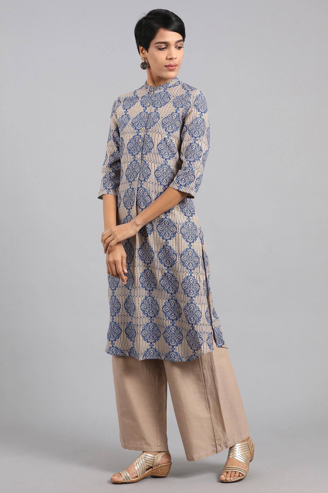 Red Mandarin Neck Printed kurta - wforwoman