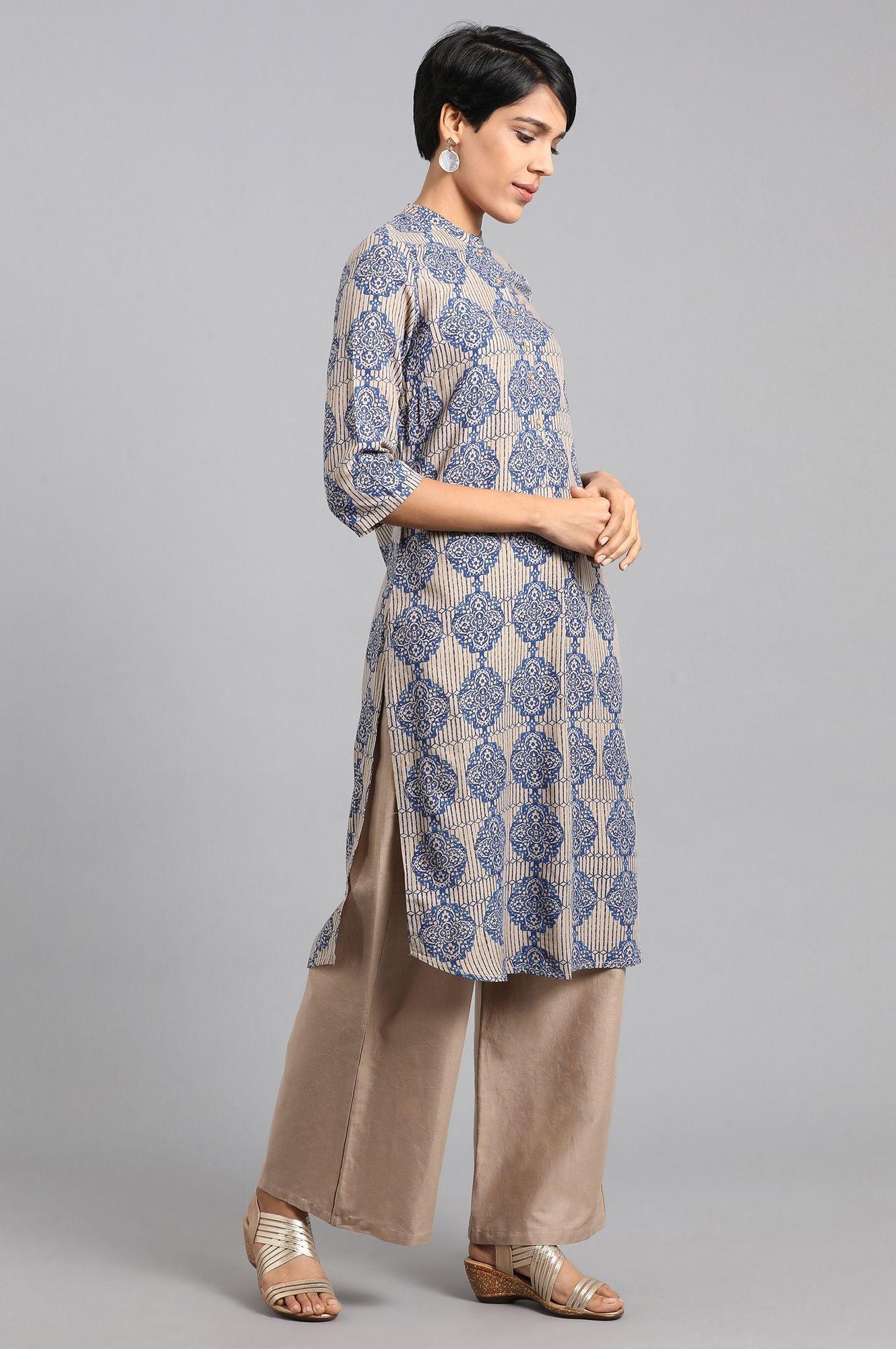 Red Mandarin Neck Printed kurta - wforwoman