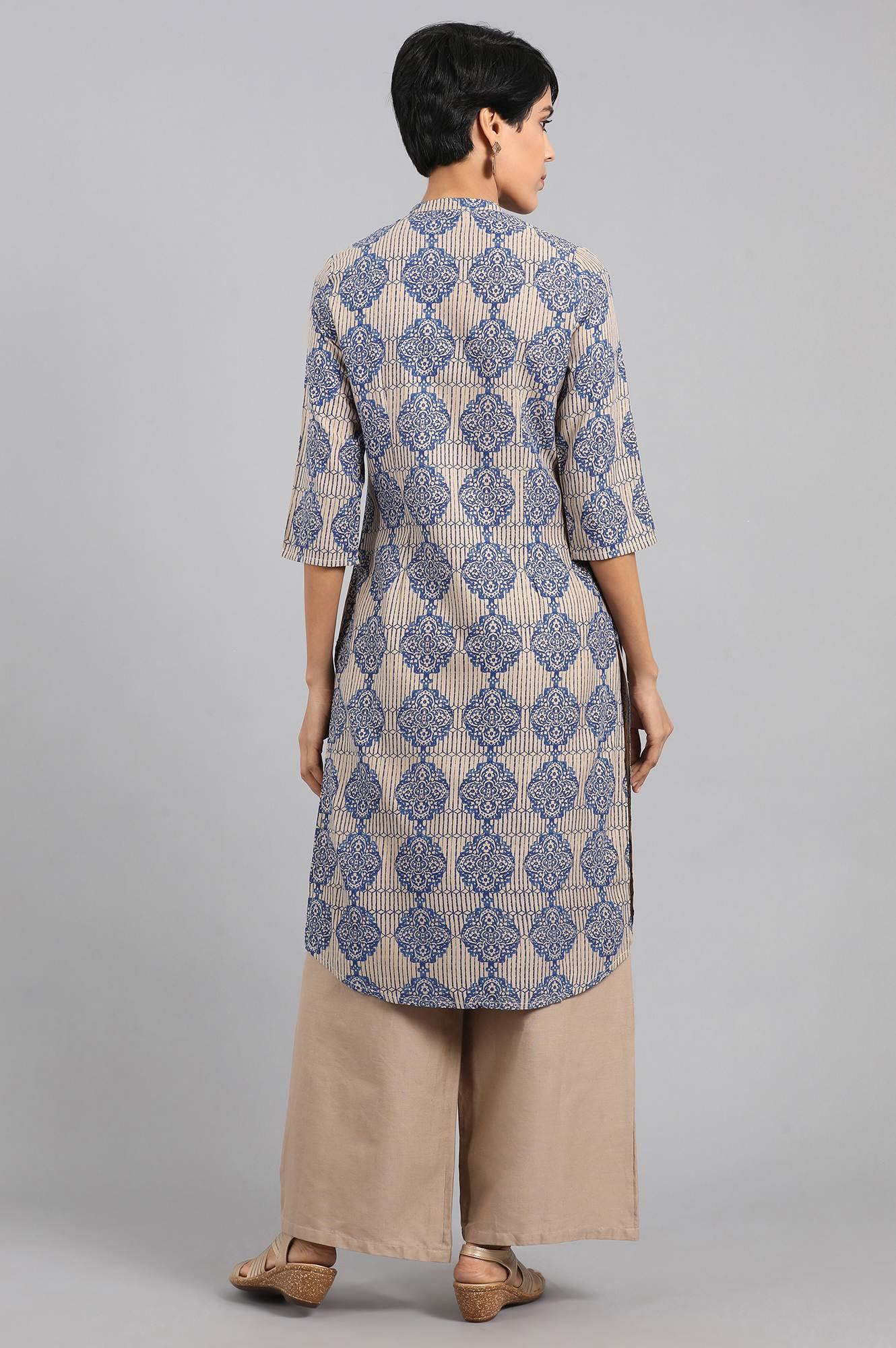 Red Mandarin Neck Printed kurta - wforwoman