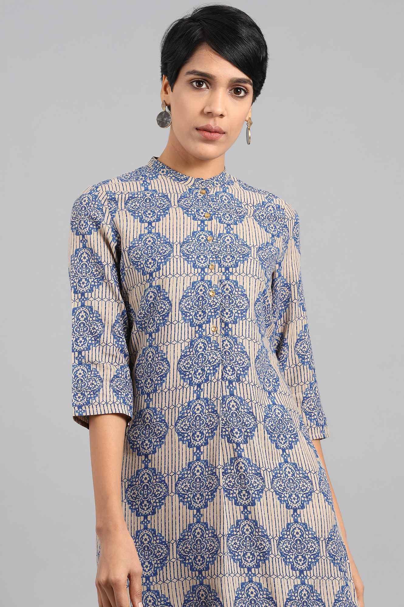 Red Mandarin Neck Printed kurta - wforwoman