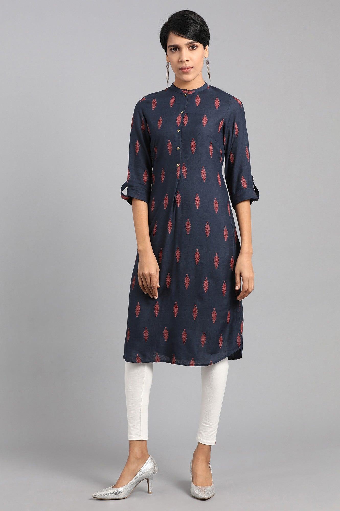 Black Embellished 3/4 Sleeve kurta - wforwoman