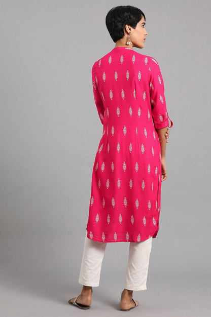 Peach Mandarin Neck Embroidered kurta - wforwoman