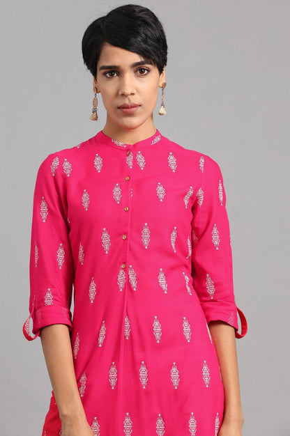 Peach Mandarin Neck Embroidered kurta - wforwoman