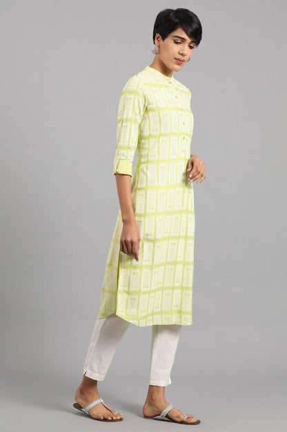 Lime Mandarin Neck Printed kurta - wforwoman