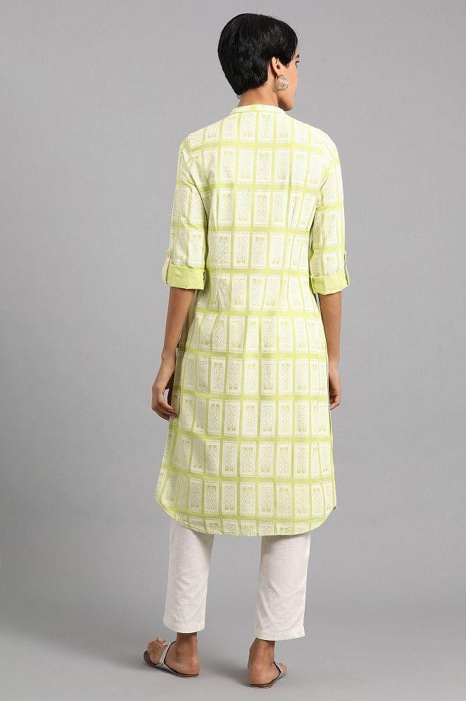 Lime Mandarin Neck Printed kurta - wforwoman