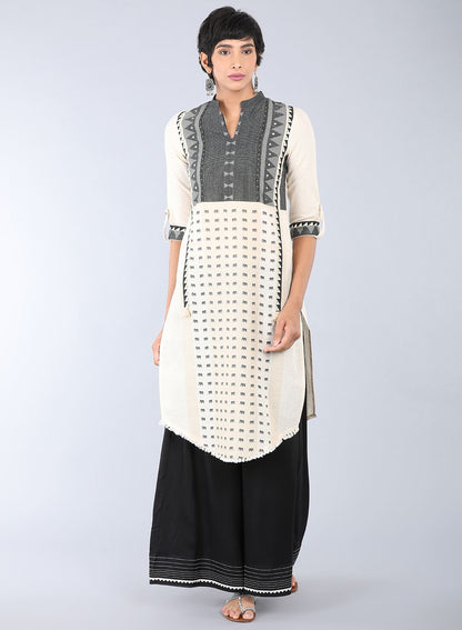 Off-White Mandarin Neck Printed kurta