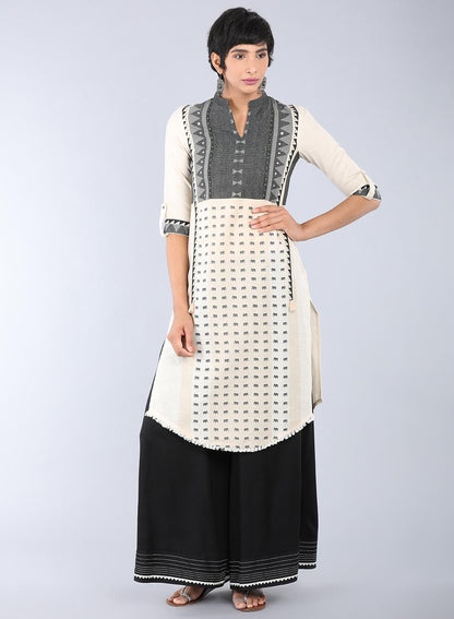 Off-White Mandarin Neck Printed kurta