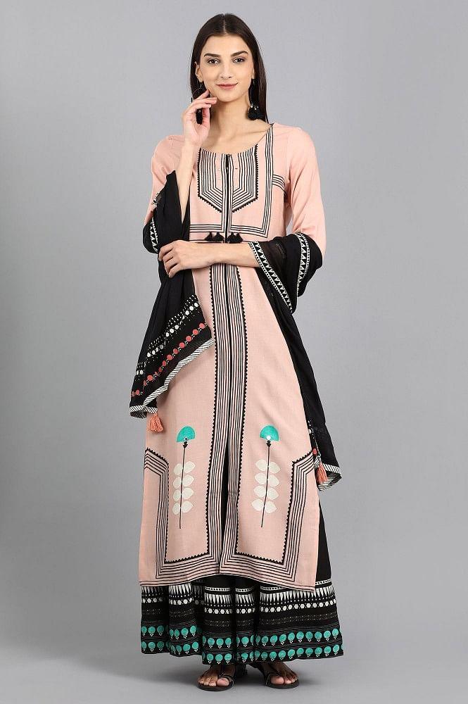 Pink Round Neck Printed kurta - wforwoman