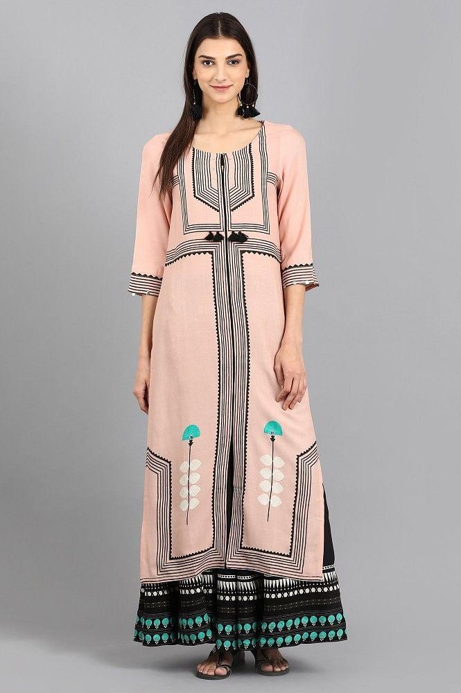 Pink Round Neck Printed kurta - wforwoman