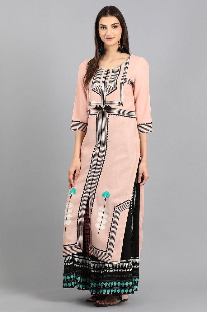 Pink Round Neck Printed kurta - wforwoman