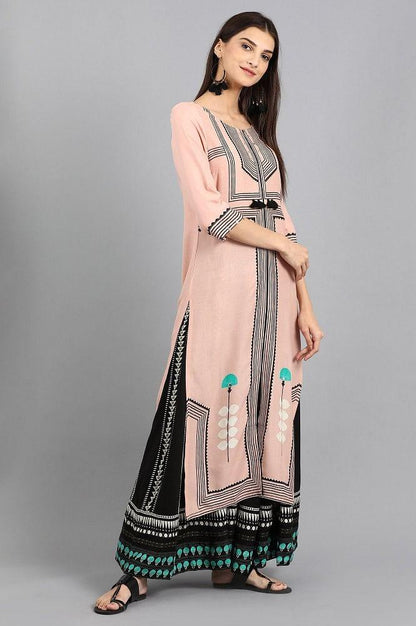 Pink Round Neck Printed kurta - wforwoman