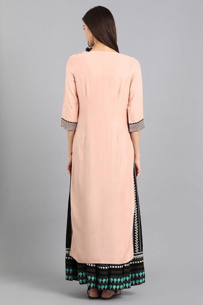 Pink Round Neck Printed kurta - wforwoman