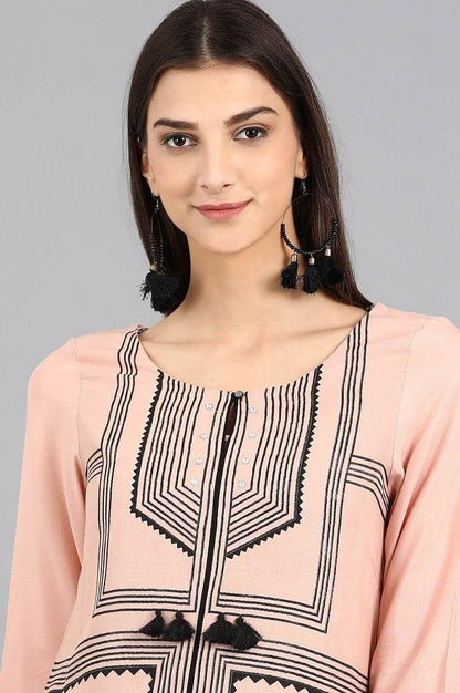 Pink Round Neck Printed kurta - wforwoman