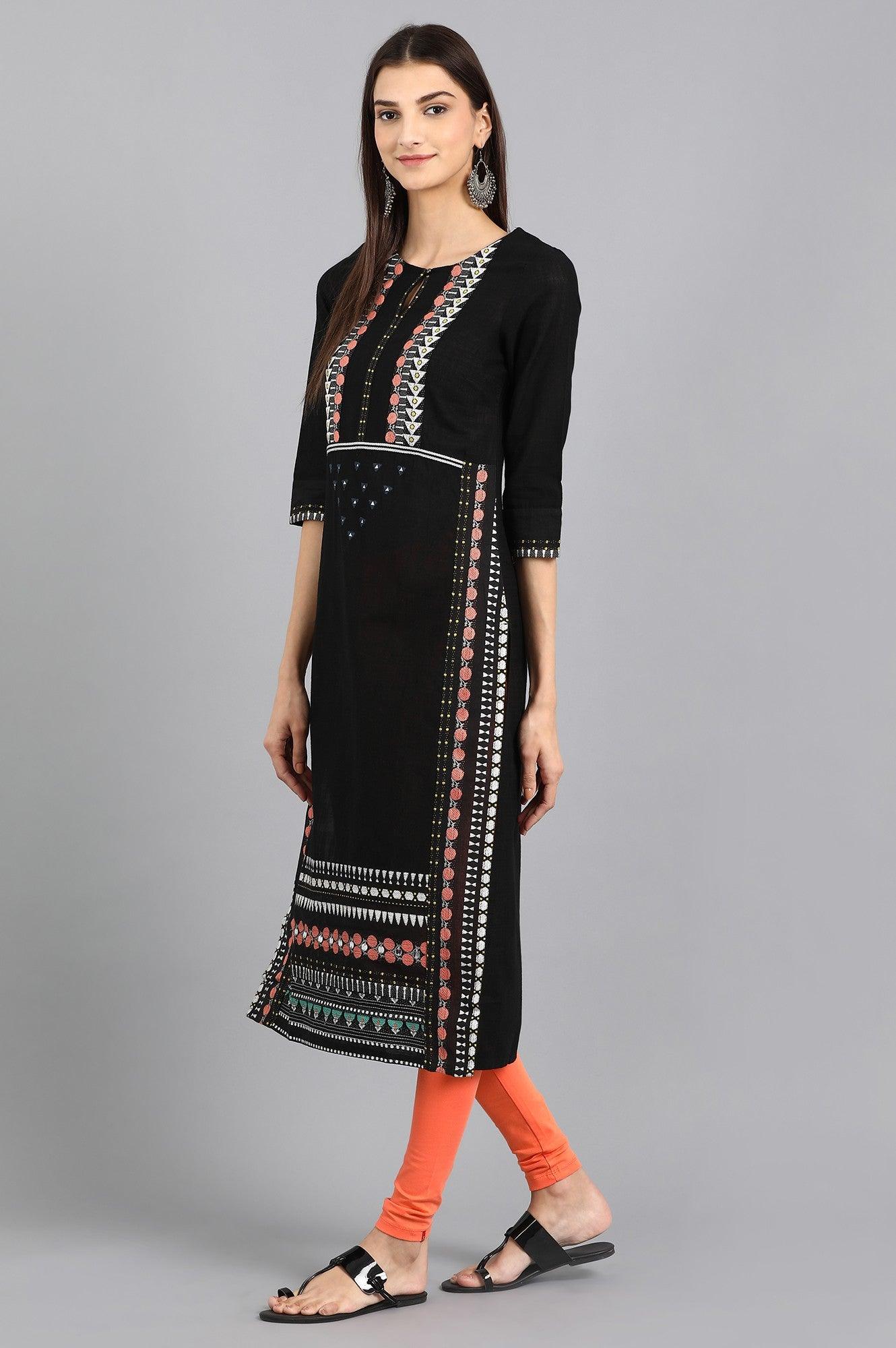 Blue Mandarin Neck Printed kurta - wforwoman