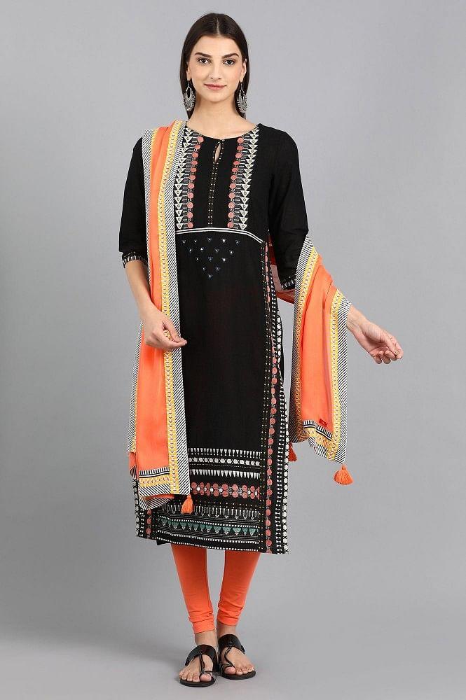 Black Round Neck kurta - wforwoman