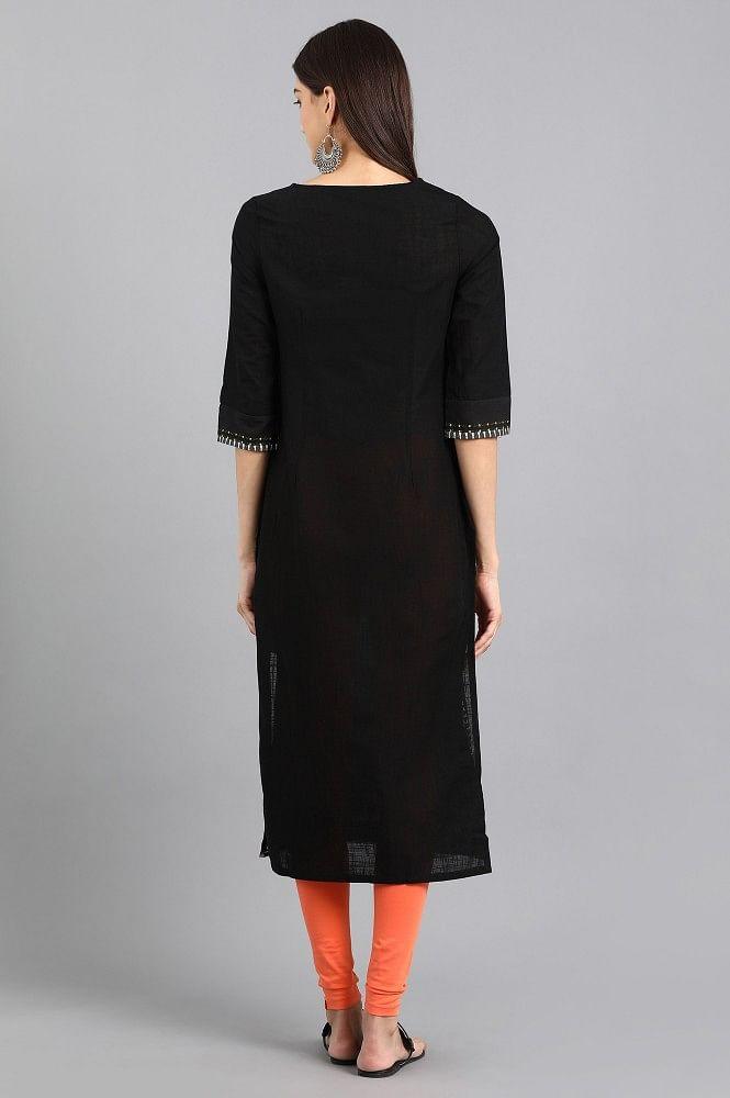 Black Round Neck kurta - wforwoman