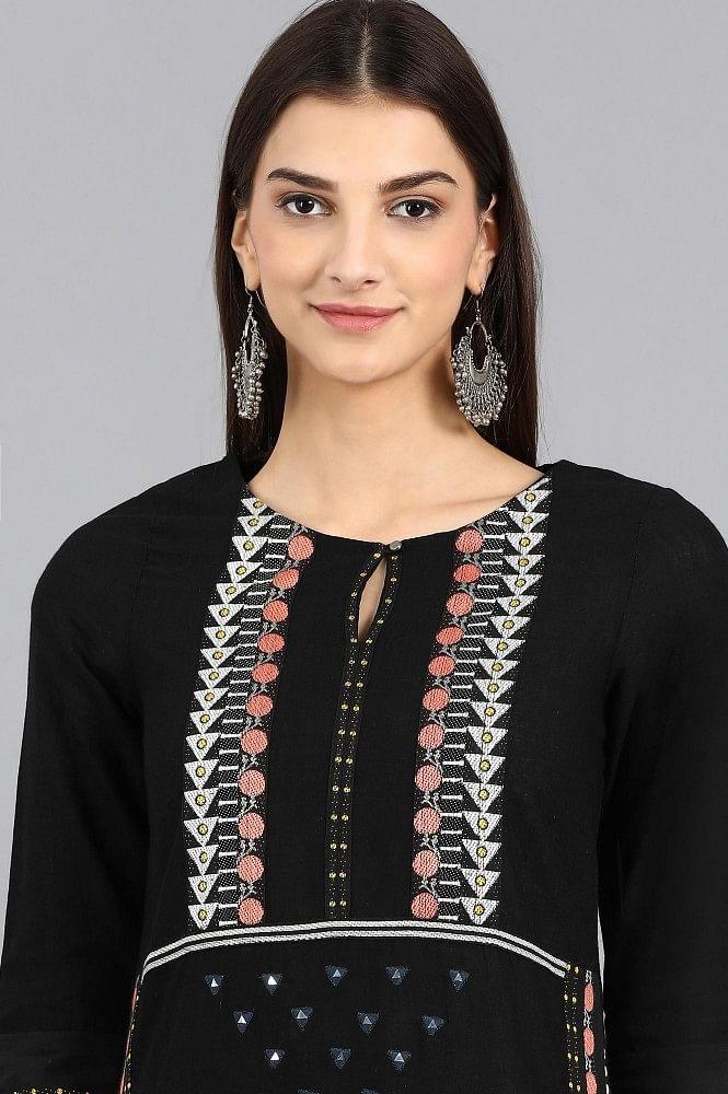 Black Round Neck kurta - wforwoman