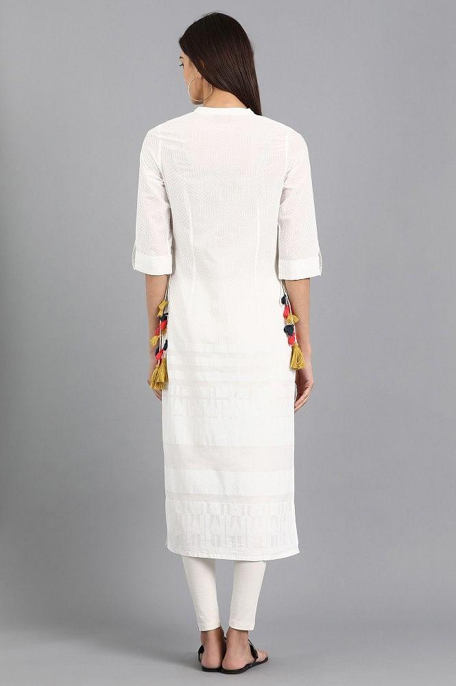 White Mandarin Neck Printed kurta - wforwoman