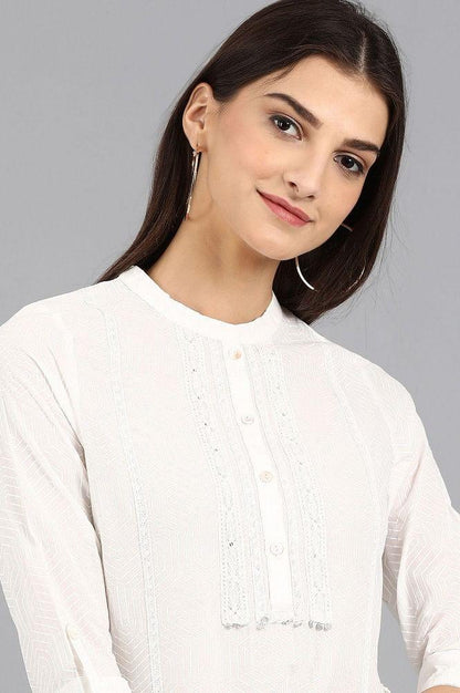 White Mandarin Neck Printed kurta - wforwoman