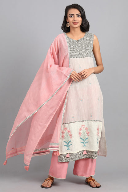 Grey Round Neck Embroidered kurta