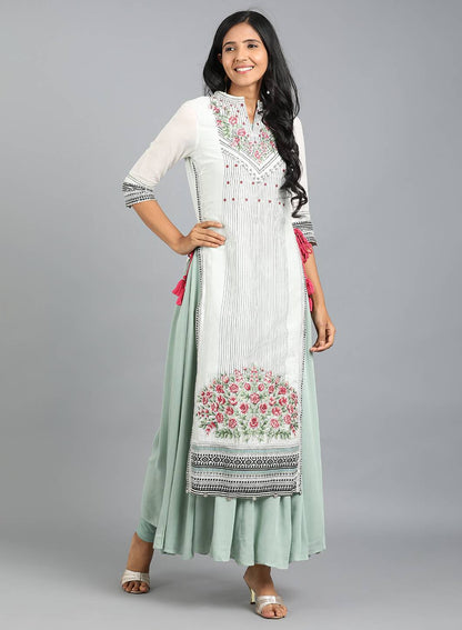 White Mandarin Neck Floral Print kurta