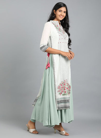 White Mandarin Neck Floral Print kurta