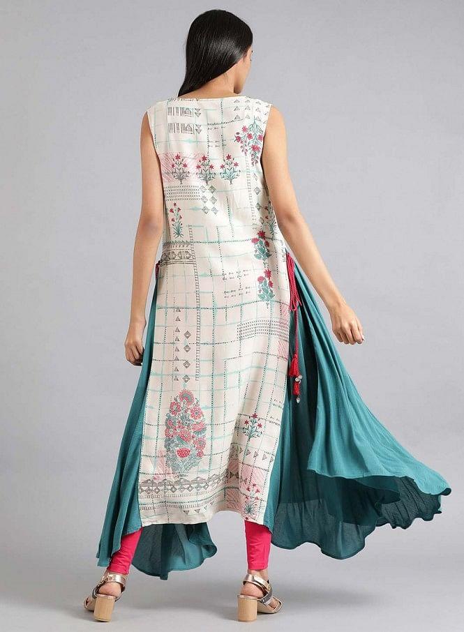 White Round Neck Printed kurta - wforwoman