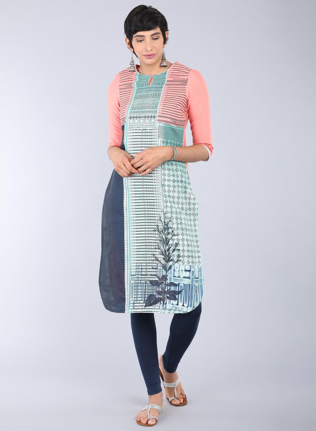 Pink Round Neck Printed kurta