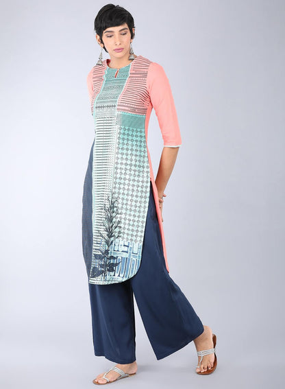 Pink Round Neck Printed kurta