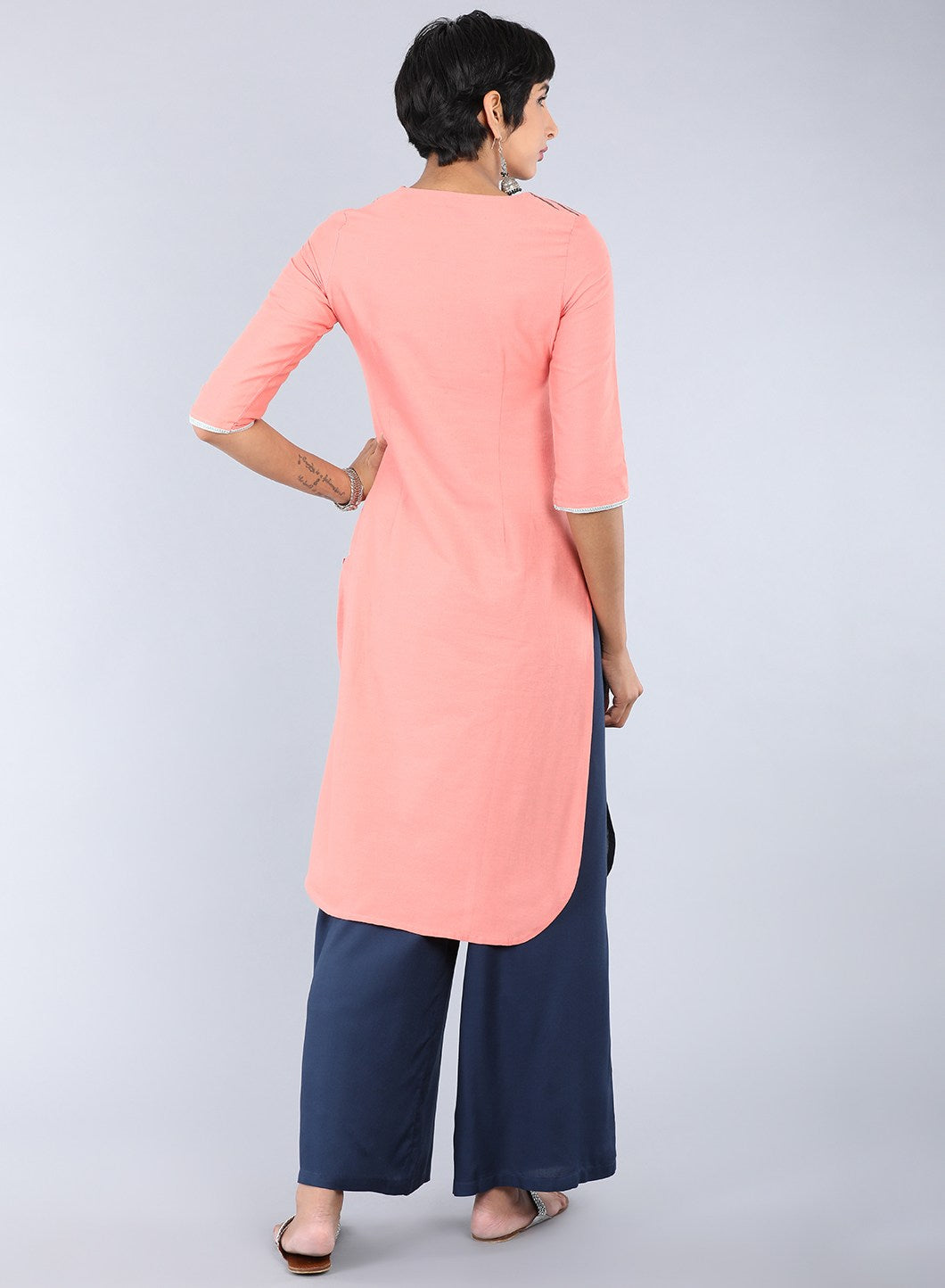 Pink Round Neck Printed kurta