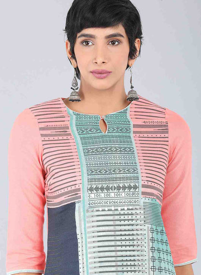 Pink Round Neck Printed kurta