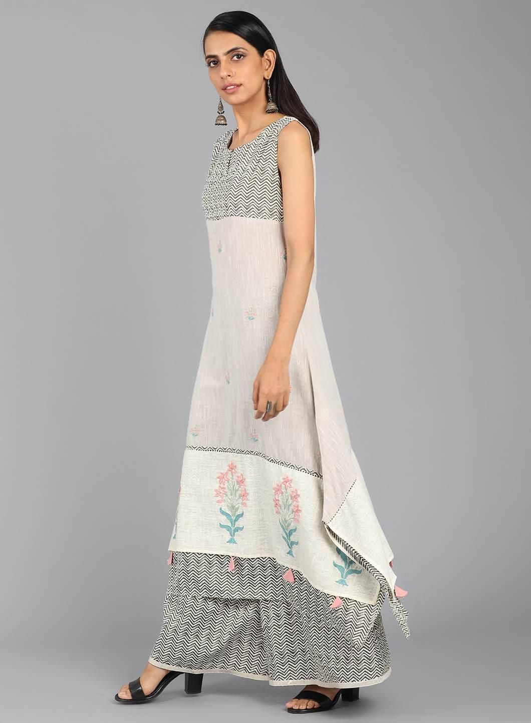 Grey Round Neck Printed kurta - wforwoman