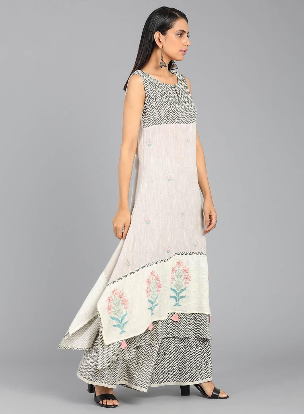 Grey Round Neck Printed kurta - wforwoman