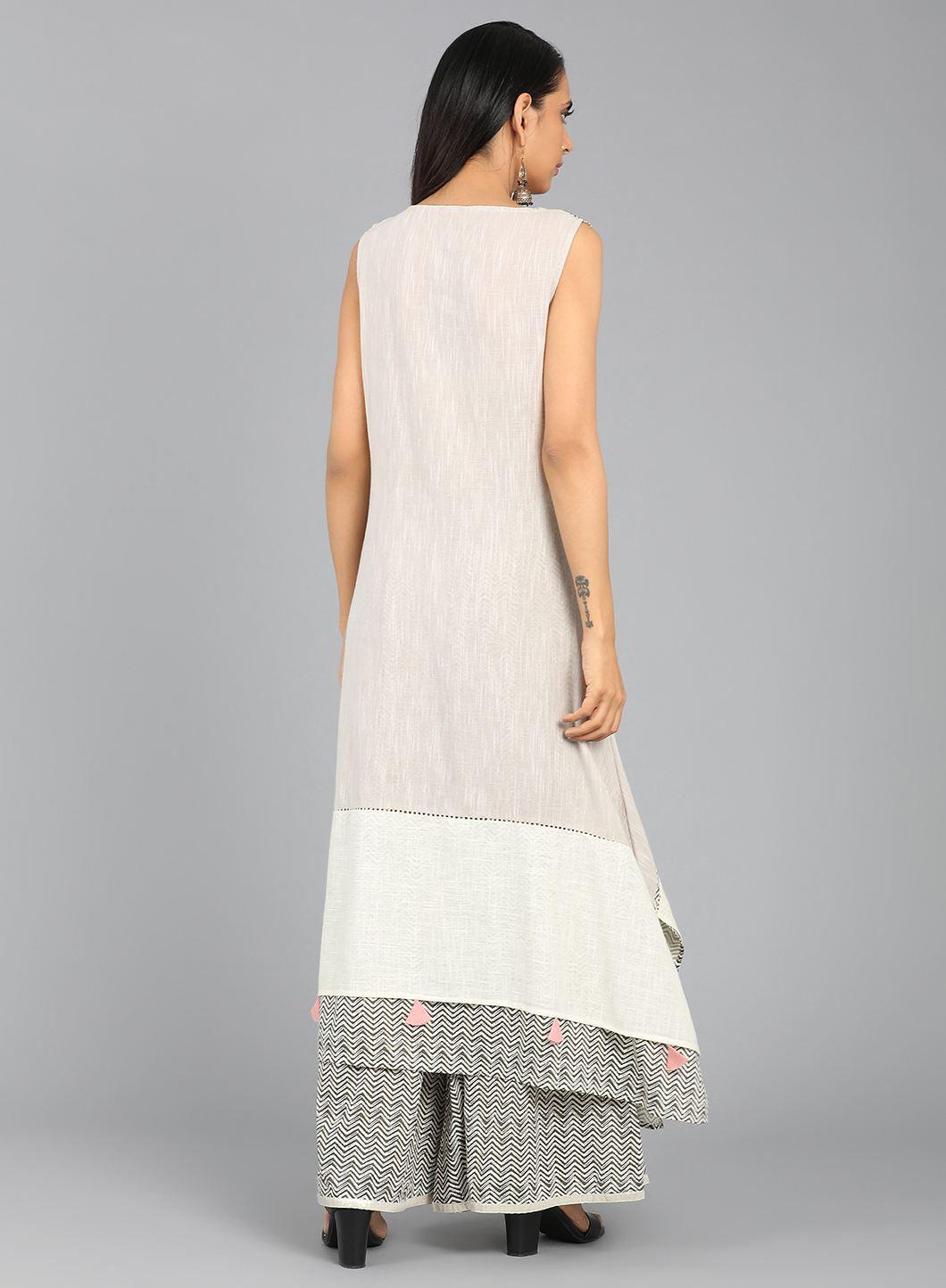 Grey Round Neck Printed kurta - wforwoman