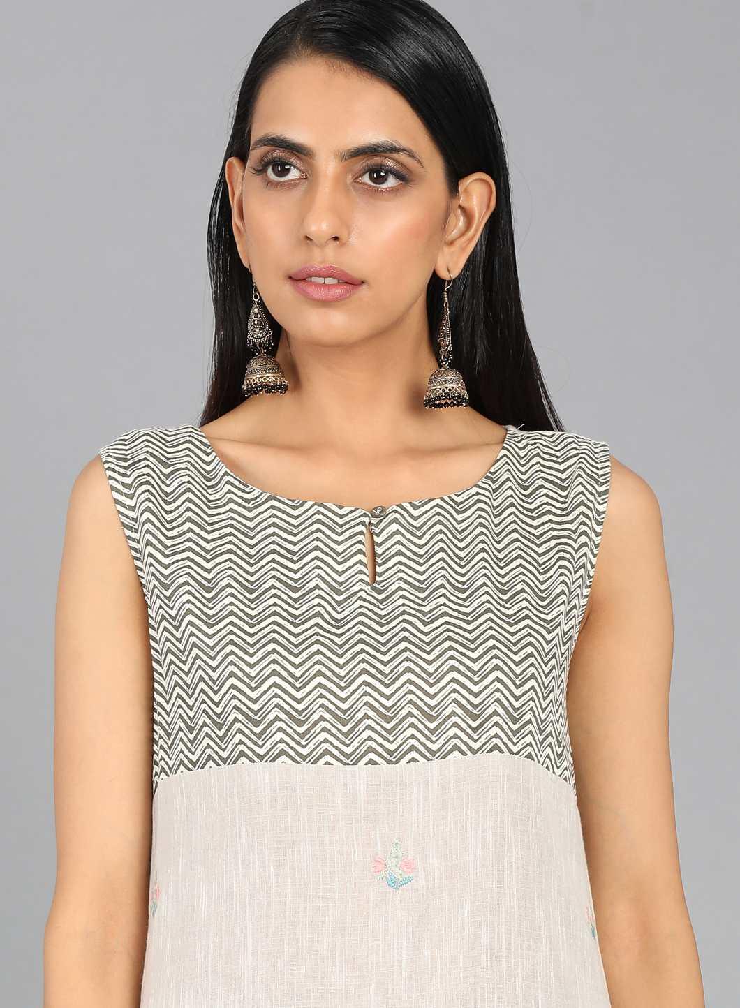 Grey Round Neck Printed kurta - wforwoman