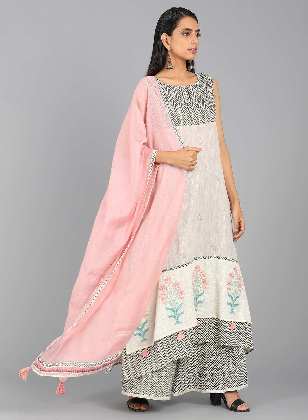 Grey Round Neck Printed kurta - wforwoman