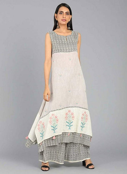 Grey Round Neck Printed kurta - wforwoman