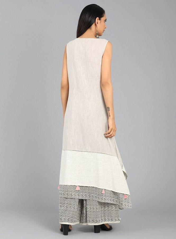 Grey Round Neck Printed kurta - wforwoman