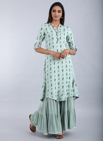 Green Mandarin Neck Floral Print kurta